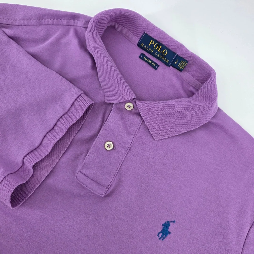Polo Ralph Lauren Polo Shirt Mens L Classic Fit Cotton Purple Heritage Preppy
